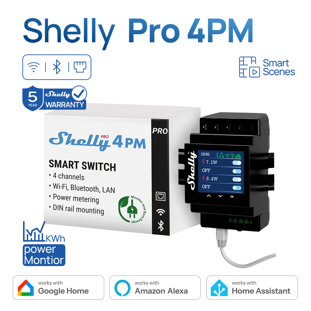 Home Automation Technology - Shelly pro 4pm quatro canais relé