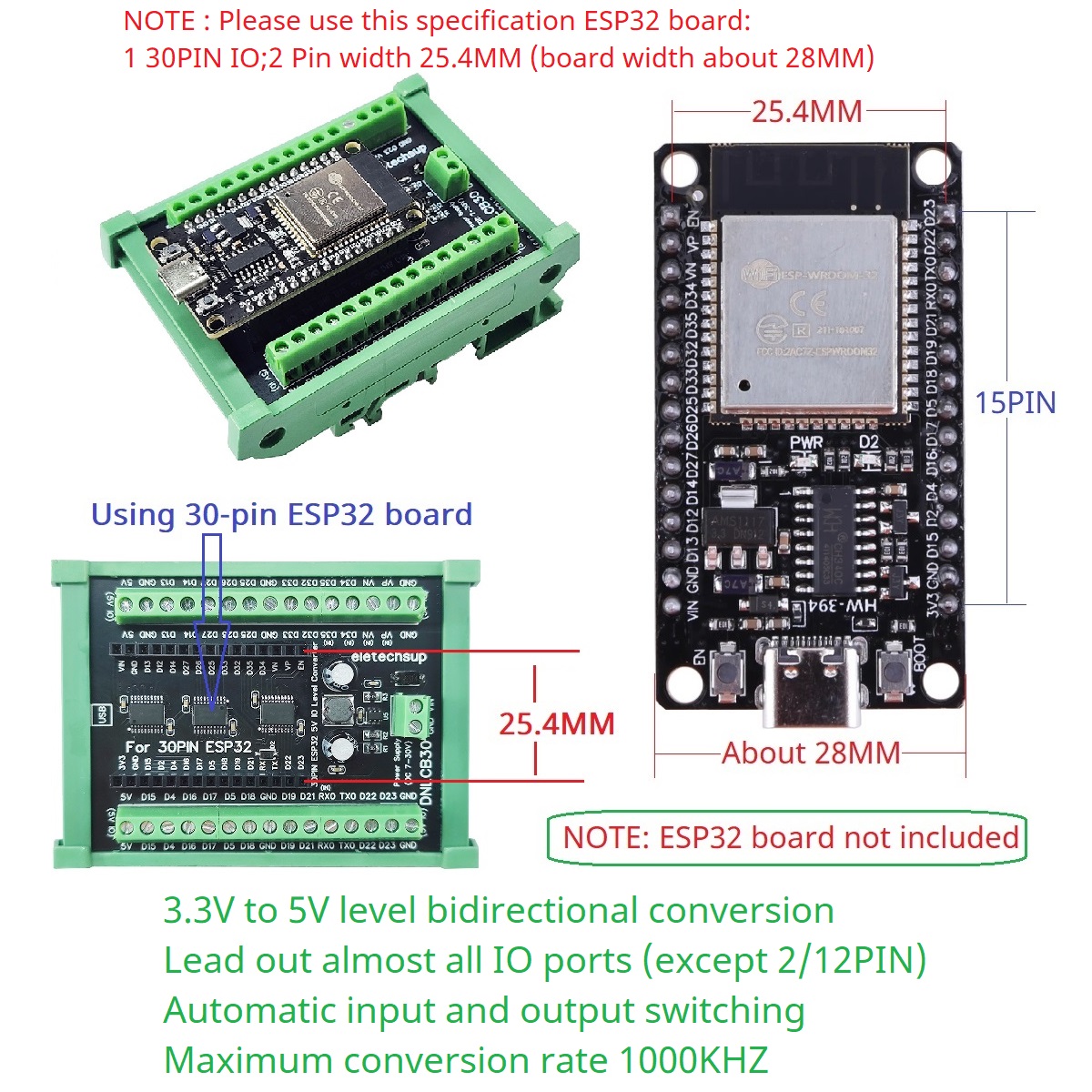 Adaptador de Trilho DIN ESP32  - Level Shifter 3.3V avaliação e preço